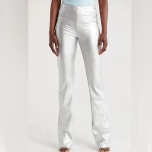 Naked Wardrobe Leather Look Faux Metallic Silver Flare Leg Boot Cut Pants